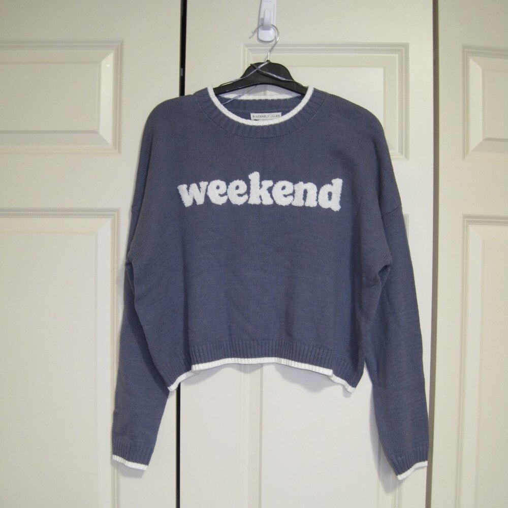NWT Sincerely Jules Blue 'Weekend' Crew Neck Sweater